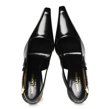 SAINT LAURENT Glazed Calfskin Lee Slingback Pumps 38 Black