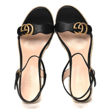 GUCCI Galassia Aitana Espadrille 10/95mm Wedge Sandals 40.5 Black