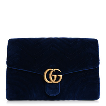 GUCCI Velvet Matelasse GG Marmont Clutch Cobalt Blue