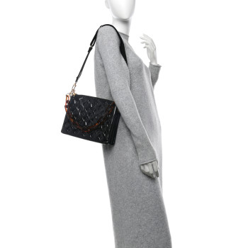 LOUIS VUITTON Glazed Lambskin Embossed Monogram Coussin PM Black