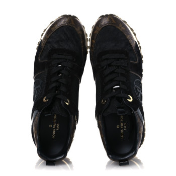 LOUIS VUITTON Suede Monogram Run Away Sneakers 36.5 Black