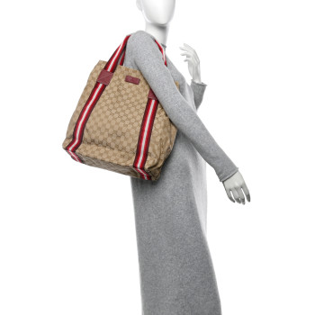 GUCCI GG Monogram Medium Web Handle Vertical Tote Red