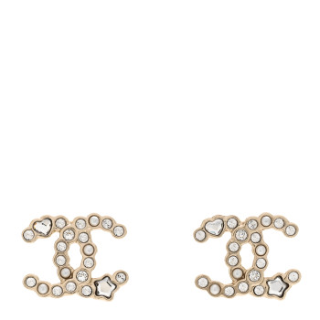 CHANEL Crystal CC Star Heart Earrings Gold
