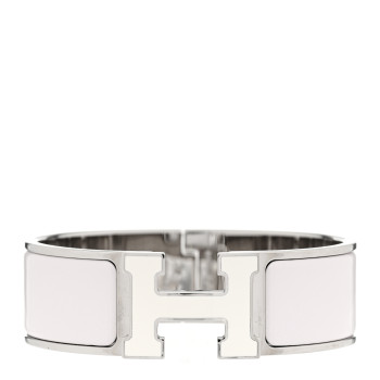 HERMES Enamel Wide Clic Clac H Bracelet GM Rose Nymph White