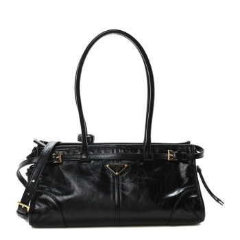 PRADA Shiny Nappa Medium Shoulder Bag Black