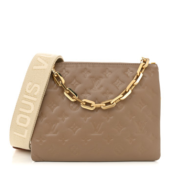LOUIS VUITTON Lambskin Embossed Monogram Coussin PM Taupe