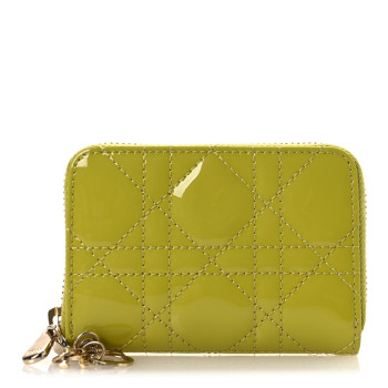 CHRISTIAN DIOR Patent Cannage Small Lady Dior Voyageur Coin Purse Lime
