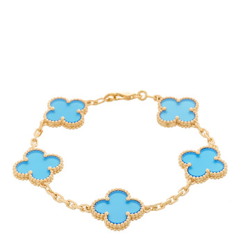 VAN CLEEF & ARPELS 18K Yellow Gold Blue Agate 5 Motifs Vintage Alhambra Bracelet