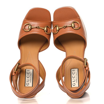 GUCCI Quentin Granada Kid Horsebit 25/60mm Platform Sandals 37 Harness Brown
