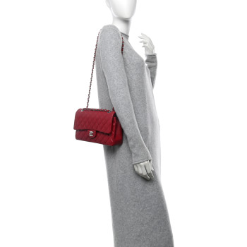CHANEL Caviar Quilted Medium Double Flap Dark Red