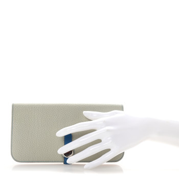 HERMES Togo Dogon Recto Verso Wallet Gris Perle Bleu Izmir