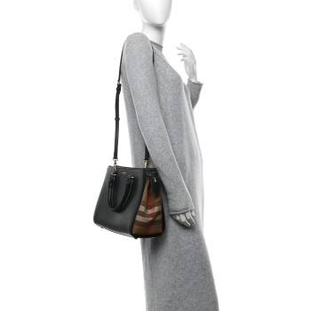 BURBERRY Calfskin Mega Check Small Banwell Tote Black