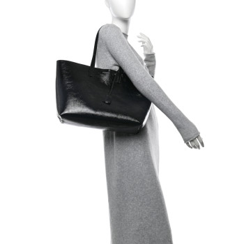 SAINT LAURENT Patent Calfskin Large Shopping Tote Black