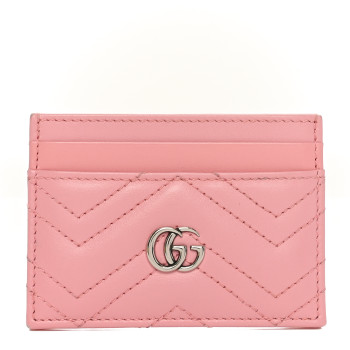 GUCCI Calfskin Matelasse GG Marmont Card Holder Wild Rose