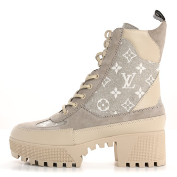LOUIS VUITTON Suede Calfskin Laureate Platform Desert Boots 38 Taupe