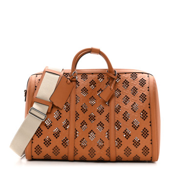 GUCCI Calfskin Cut Out GG Embossed Medium Duffle Bag Harness Brown
