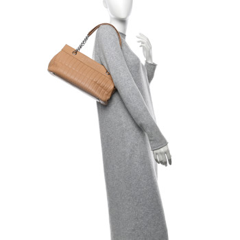 CHANEL Calfskin Vertical Quilted Lax East West Shoulder Bag Beige