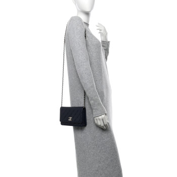 CHANEL Caviar Quilted Hammered CC Wallet on Chain WOC Navy Blue