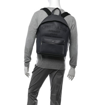 CHRISTIAN DIOR Calfskin Atelier Signature Print Backpack Grey