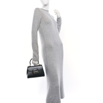 GUCCI Glazed Textured Calfskin Mini Horsebit 1955 Top Handle Flap Bag Black