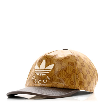 GUCCI X ADIDAS Crystal Monogram Textured Dollar Calfskin Trefoil Embroidered Stefanos Baseball Hat L Mid Natural New Acero