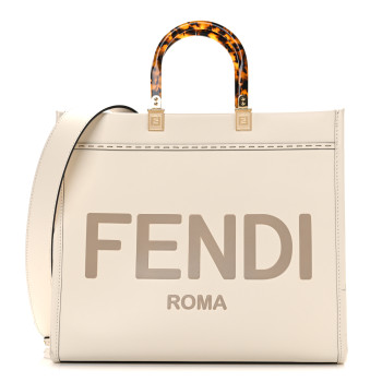 FENDI Vitello King Plexiglass Medium Fendi Sunshine Shopper Tote White Ice