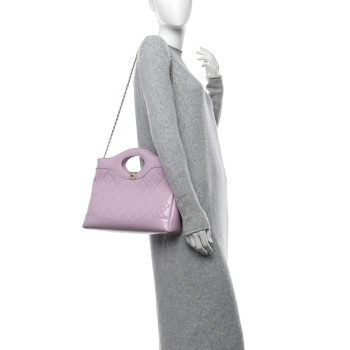 CHANEL Shiny Lambskin Quilted 31 Shopping Bag Light Purple