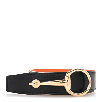 HERMES Box Togo Casaque Belt 85 34 Black Orange