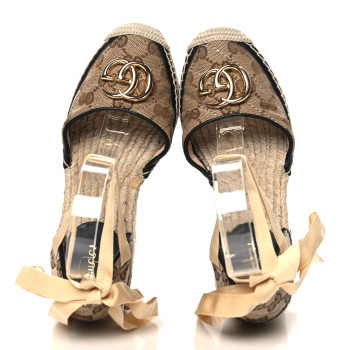 GUCCI Monogram Matelasse GG Marmont Ankle Wrap Platform 35/120mm Espadrille Wedges 35 Beige Ebony Black Sand Storm