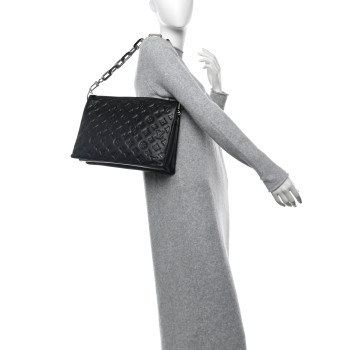 LOUIS VUITTON Lambskin Embossed Monogram Coussin MM Black