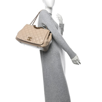 CHANEL Aged Calfskin Quilted Large Pondichery Flap Beige