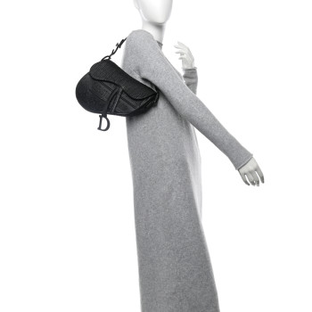 CHRISTIAN DIOR Calfskin Embossed Oblique Saddle Bag Black
