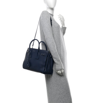 SAINT LAURENT Grained Calfskin Medium Souple Sac De Jour Navy
