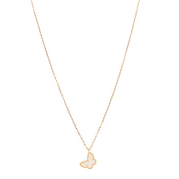 VAN CLEEF & ARPELS 18K Yellow Gold Mother of Pearl Sweet Alhambra Butterfly Pendant Necklace