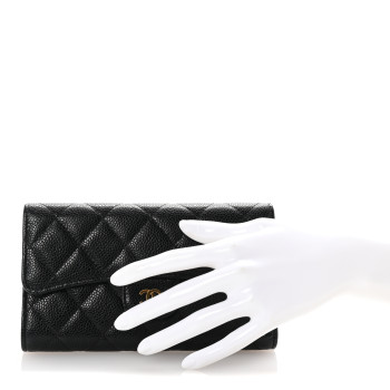 CHANEL Caviar Quilted Large Flap Wallet Black