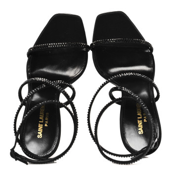 SAINT LAURENT Crepe Satin Strass Opyum 110 Sandals 38 Black