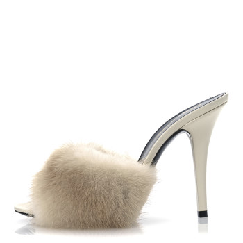 SAINT LAURENT Mink Calfskin Roy Mule Sandals 39 Cream