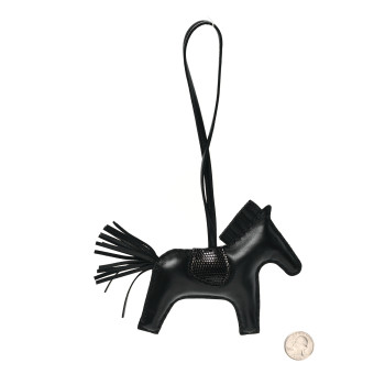 HERMES Milo Lambskin Lizard Touch Grigri Rodeo Horse Bag Charm MM So Black