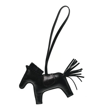 HERMES Milo Lambskin Lizard Touch Grigri Rodeo Horse Bag Charm MM So Black