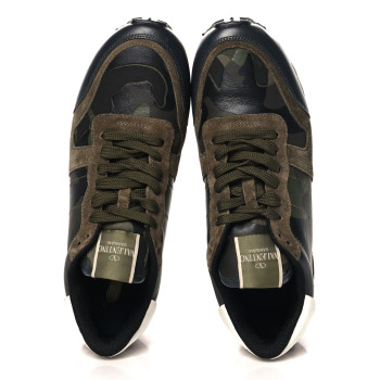 VALENTINO GARAVANI Nappa Suede Camouflage Womens Rockrunner Sneakers 40 Kaki Platine