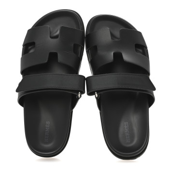 HERMES Calfskin Womens Chypre Sandals 38 Black