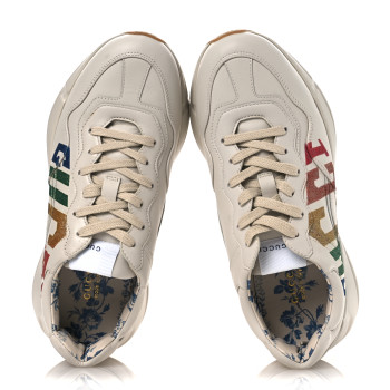 GUCCI Apollo Calfskin Glitter Game Logo Womens Rhyton Sneakers 39 Mystic White