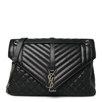 SAINT LAURENT Calfskin Mixed Matelasse Triquilt Large Monogram Satchel Black