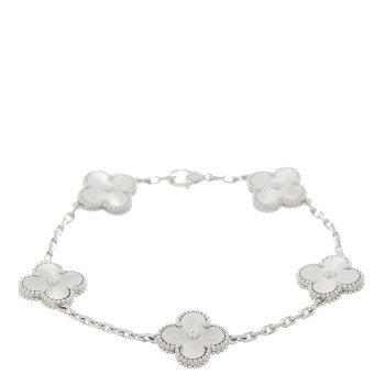 VAN CLEEF & ARPELS 18K White Gold 5 Motifs Guilloche Vintage Alhambra Bracelet