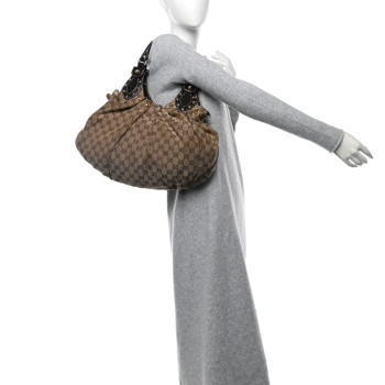 GUCCI Monogram Studded Medium Pelham Shoulder Bag Dark Brown