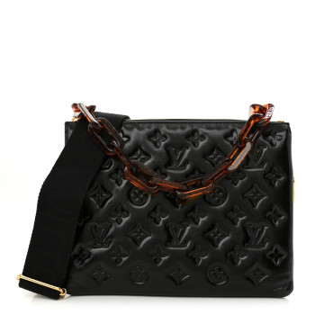 LOUIS VUITTON Glazed Lambskin Embossed Monogram Coussin PM Black