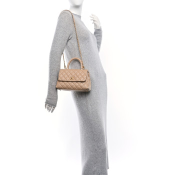CHANEL Caviar Quilted Mini Coco Handle Flap Beige