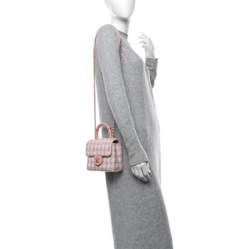 CHANEL Tweed Handle Crush Top Handle Flap Bag Pink Ecru