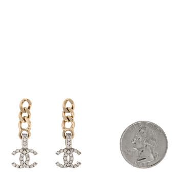 CHANEL Metal Crystal CC Chain Drop Earrings Gold