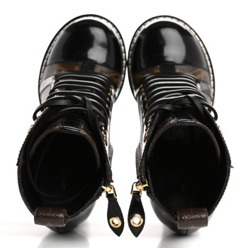 LOUIS VUITTON Patent Calfskin Monogram Star Trail Ankle Boots 35 Black